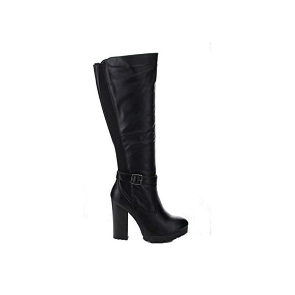 BAMBOO GABY-09 Women's Faux Leather Buckle Strap Chunky Heel Knee High Boots - Picture 5 of 9